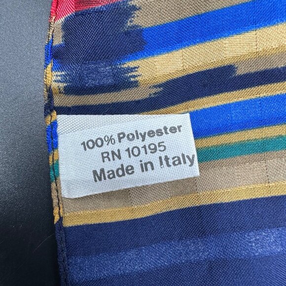 Vintage Italian Scarf Aztec Polyester Western Italy 1990s Blue Red Green - Picture 4 of 6